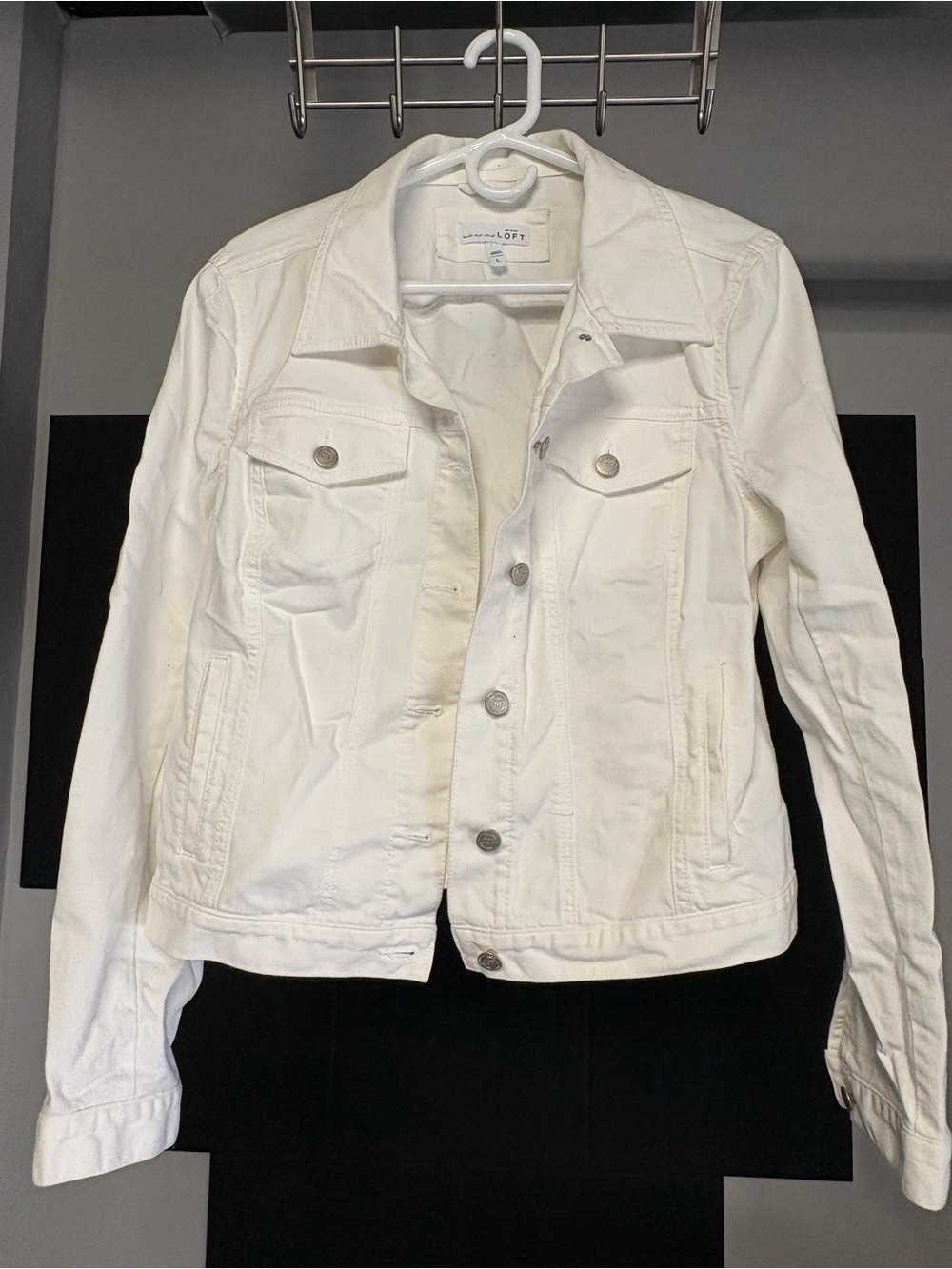 LOFT White Denim Jean Jacket - Button-Front Trucker Style